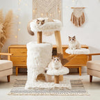 35-Inch Multi-Level Cat Tree with Durable Sisal-Wrapped Posts, Dual Enclosed Condos, Cushioned Perches, and Removable Plush Cover,White