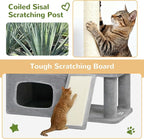 Globlazer 85 Inch Tall Cat Tree for Large Cats, Multi-Level Cat Tower for 4+ Cats with 3 Condos, 2 Hammocks & Sisal Posts, Heavy Duty Cat Tree Tower for Maine Coon, S85, Light Grey