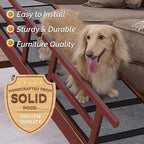 Dog Ramp for Bed or Couch, Wooden Pet Ramp with 20° Gentle Slope, Removable Side Rails, Non-Slip Surface, Top Platform & Wheels, Safe Bed Ramp for Small, Large & Senior Dogs, 60" Long, Mahogany