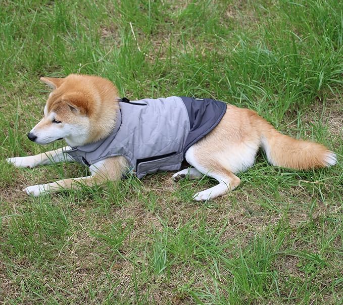 Reversible Dog Coats for Medium Dogs Waterproof Warm Dog Jacket for Cold Winter,Grey L