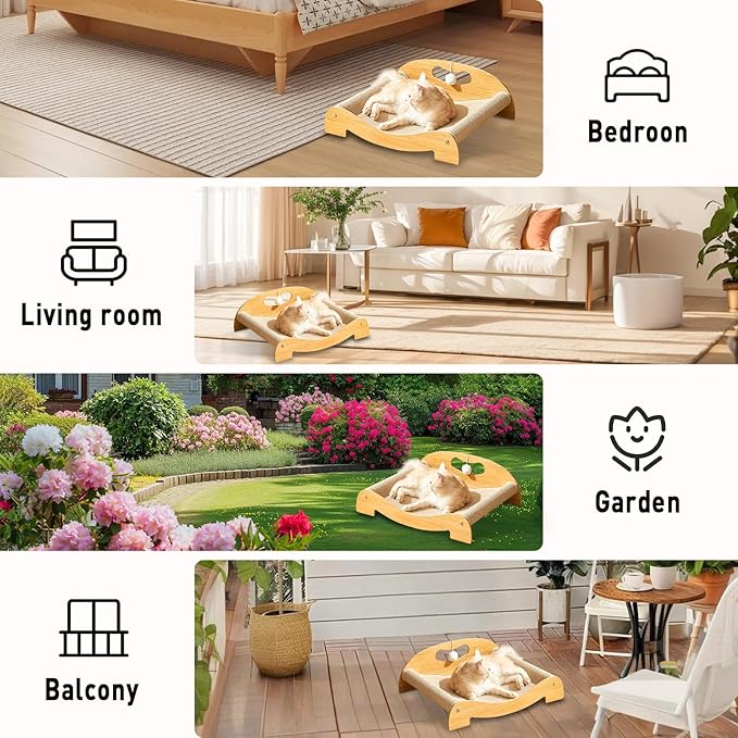 Sisal Cat Scratcher Bed for Indoor Cats, Hammock for Scratching Pad Cat, Extra-Large Sisal Scratching Post Furniture for Cat Lounger & Sleep & Scratch, 60 x 52 x 20cm
