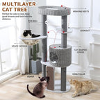 Modern Cat Tree for Indoor Cats, 50'' Multi-Level Cat Tower for Large Adult Cats, Sturdy Heavy Duty Design with 8 Sisal Scratching Posts 1 Board, Semi-Enclosed Condo, Space Capsule Perch