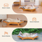 Extra-Larger Sisal Cat Scratcher Bed, Durable Cat Scratching Post with Hammock for Indoor Cats Lounger & Sleep & Scratch, Natural Sisal Cats Scratch Pad, Sturdy Solid Wood Frame (BeigeBlue)