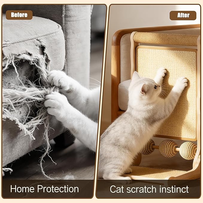 L-Shaped Cat Scratcher with Dual Sisal & Carpet Surfaces Reversible Vertical & Horizontal Scratching Board for Indoor Cats, Furniture & Wall Protector, Large Durable Modern Cat Scratcher Pad
