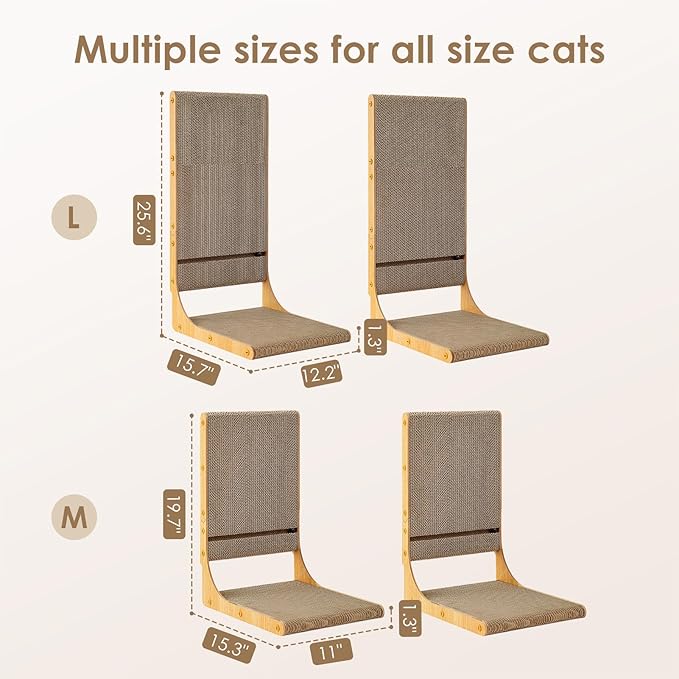 EHEYCIGA 2-Pack Cat Scratcher, 25.6 Inch L-Shaped Cardboard Scratch Pad for Indoor Cats, Vertical Cat Scratching Board with Ball Toy, Furniture Protector, Reversible Design for Double Life, Large