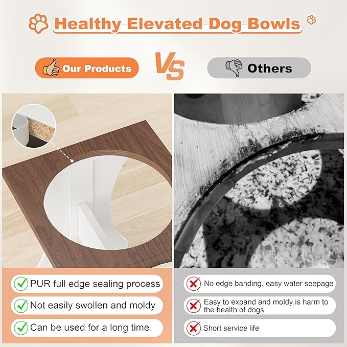 Piskyet Elevated Dog Bowls,Farmhouse Dog Bowls Stand, Raised Dog Bowl with 2 Stainless Steel Wooden Dogs Bowls 9 Cups 13.8''H_80 oz Bowl-Farmhouse Style