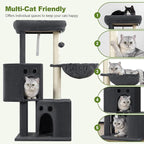 Small Cat Tree Tower for Indoor Cats, 40 In Medium Multi-Level Compact Cat House Bed with 2 Condos, Large Platform Perch, Sisal Scratching Post, Hammock, Cat Climbing Stand for Kitty kitten(Dark Grey)