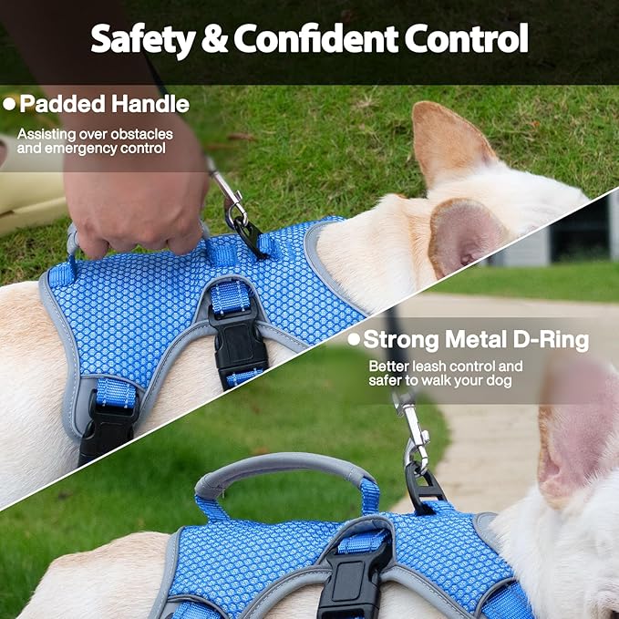 Huntboo Escape Proof Dog Harness, Escape Artist Harness, Reflective Dog Harness with Handle, Durable,Adjustable Vest for Small Medium Large Dogs Walking, Training, and Running Gear(Sea Blue,S)