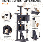 70 Inch Ashy Cat Tree, Tall Cat Tower with 2 Condos, 3 Scratching Posts, Multi-Level Platforms - Sturdy Climbing Structure Tall Cat Tower for Indoor Cats