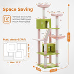 PAWZ Road Pink Cat Tower, 70 Inches Flower Cat Tree with 2 Cozy Condos, 2 Plush Perch, Large Basket, 2 Scraching Pad & 6 Scraching Posts for Indoor Cats Large Adult
