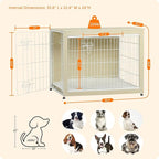 DWANTON Dog Crate Furniture with Cushion, Wooden Kennel Table with Double Doors, Indoor Dog House, Large Size, 38.5" L, White Oak