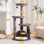 HITTITE Modern Cat Tree Tower with Scratching Post, 46 Inches Tall Cat Towers with Woven Cat Nests and Cave, Multi-Level Cat Tree With Removable Cushions and Massage Brush for Indoor Cats Large Adult.