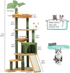 YITAHOME Tall Cat Tree Tower with Leaves for Indoor Cats, 72.8in Cute Cat Climbing Tower with Self-Grooming Brush, Cat Condo, Top Perch, Basktet, Sisal Scratching Posts and Board, Dangling Ball