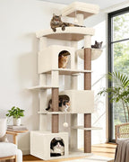 Globlazer Extra Large Cat Tree Tower for Indoor Cats Large Adult, 80in Tall Heavy Duty Cat Tree with 3 Spacious Cat Condos, Oversized Fan-Shaped Perch, 6 Full Sisal Scratching Posts, S80, Beige