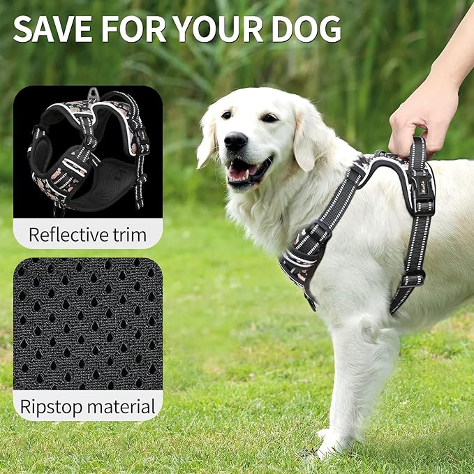 HEELE Dog Harness Harness for Small Dogs No Pull Dog Vest Harness for Small Dog with Soft Padded Handle Reflective for Outdoor Training, Flower-Black, XS
