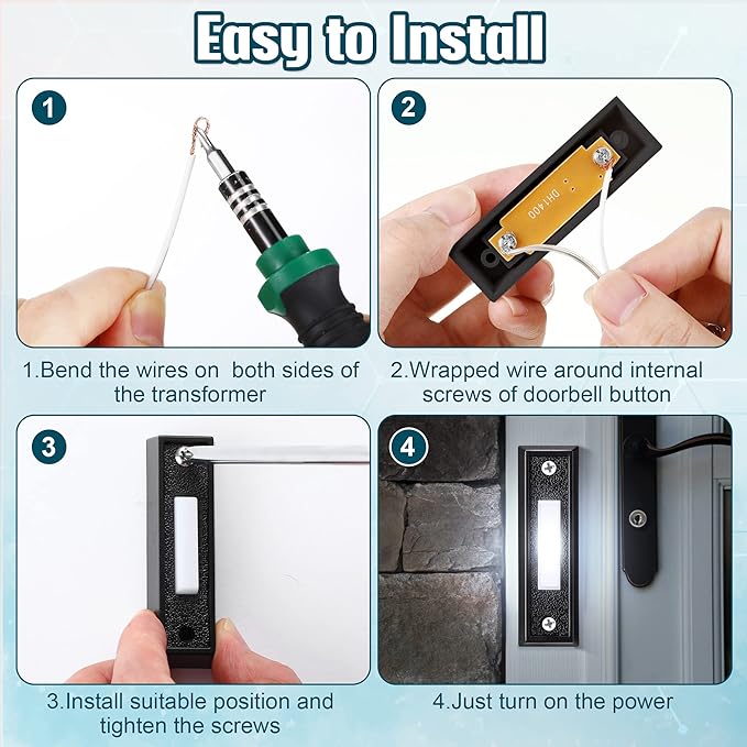 Saillong 1 Piece Lighted Doorbell Button, Wall Mounted Garage Door Opener Switch with LED Light Compatible with Most Wire Doorbell Chimes, Transformer, Ringer, Buzzers (Black,White Light)