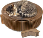 Cat Bed Scratcher Lounge - Cardboard Collapsible Pet Scratching Pad, Round Cat Scratch Nest for Indoor Big Large Kitty Kitten