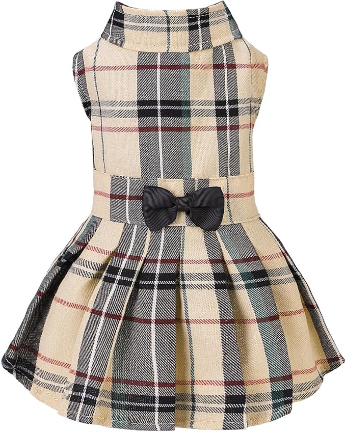 PUPTECK Classic Plaid Dog Dress Cute Puppy Clothes Outfit