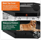 PJYuCien Dog Playpen with Top Cover and Bottom Pad - Metal Foldable Exercise Pen, 8 Panels 24" H x 24" W Indoor Outdoor Pet Fence Puppy Crate Kennel, Black