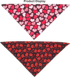 ADOGGYGO 4 Pack Valentine Dog Bandana Triangle Pet Scarf Red Pink Heart Pattern Valentine Bandanas for Small Dogs Pets (Small)