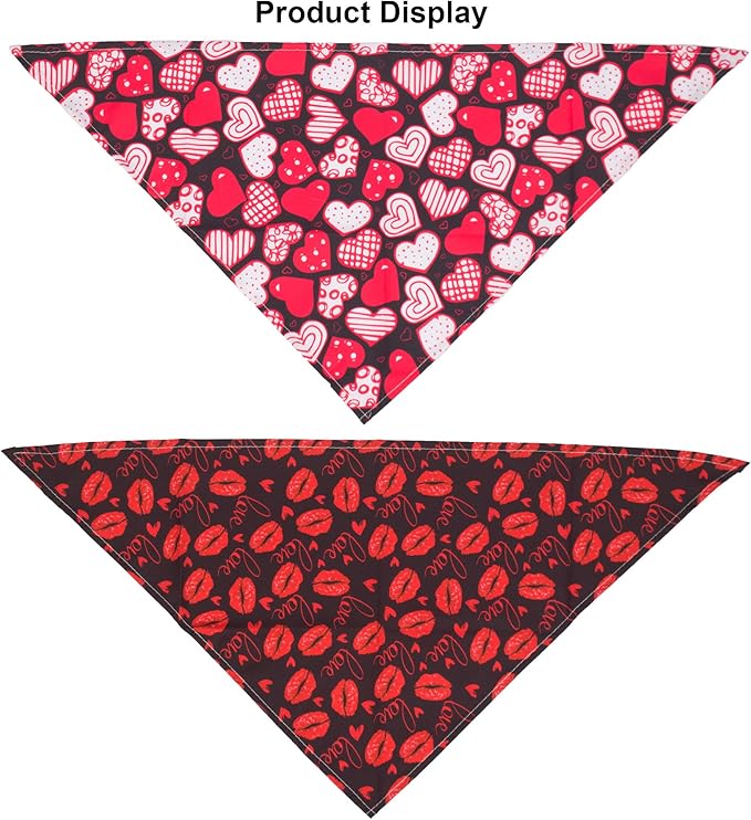 ADOGGYGO 4 Pack Valentine Dog Bandana Triangle Pet Scarf Red Pink Heart Pattern Valentine Bandanas for Small Dogs Pets (Small)