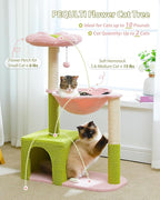 PEQULTI Flower Cat Tree, 36.6" Pink Cat Tower with Sisal Scratching Posts for Indoor Cats, Large Hammock, Condo and Pink Top Perch for Kittens, Fluffy Ball, Blue