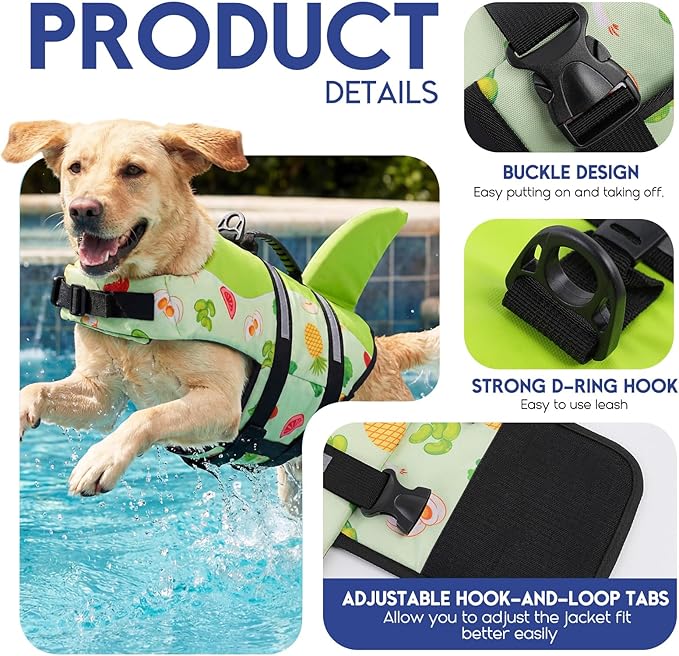 ASENKU Dog Life Jacket - Pet Safety Vest for Swimming & Boating, Shark Life Jacket with Floatation, Dog Lifesavers Swimsuits for Small Medium Large Dogs (Fruit, XS)