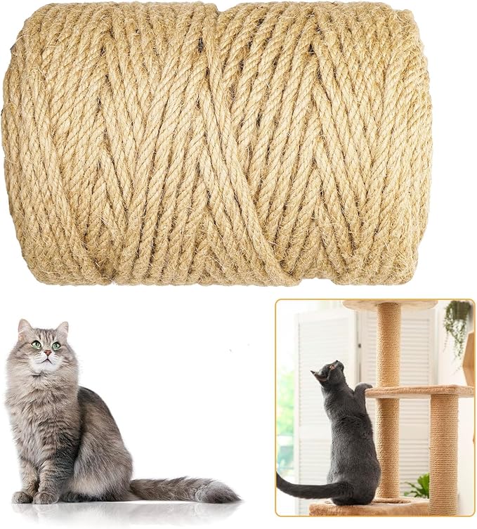Sisal Rope 1/4 Inch, 295FT/90M Sisal Rope for Cat Scratcher, Ideal for Replace Scratching Post, Repair Cat Tree, DIY Projects