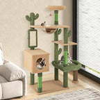 PETSITE 59 inch Cactus Cat Tree Tower, Multi-Level Cat Tower with Sisal Scratching Posts, Board and Rope, Cat Condo, Capsule Bed, Hanging Ball and Self Groomer, Cute Cat Tree for Indoor Cats