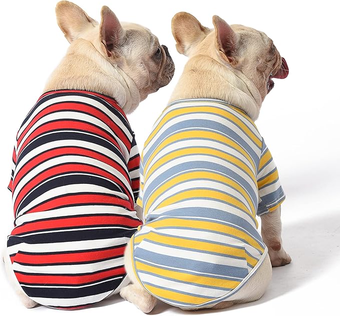 Dog Shirts Cotton Striped T-Shirt, Summer Pet Clothes for Small Dogs, 2-Pack Soft Puppy Apparel Cat Tee, Breathable Stretchy, Red Yellow XL