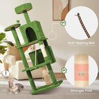 58.5inch Large Cat Tree Tower Condo for Indoor Cats, Soft Plush Multi-Level Climbing Tree Cat House with Cat Cave, Scratching Post, More Entrance/Exit, Sisal Rope, Green
