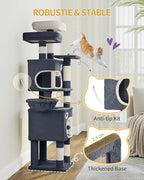 62.6" Cat Tree for Indoor Cats, Cat Tower, Multi-Level Cats Condo with 8 Scratching Posts, 3 Platforms, 2 Caves, Basket, Plush Balls, Sisal Rope, Anti-Tip Kit, Dark Grey MS15918SG