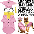 5 Pcs Dog Graduation Costume Set Include 2026 Pet Graduation Gown with Stole Puppy Grad Cap Lensless Glasses DIY Letter Stickers for Dogs Cats Holiday Costume Accessory(Pink Yellow,XXL)