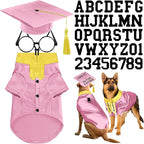 5 Pcs Dog Graduation Costume Set Include 2026 Pet Graduation Gown with Stole Puppy Grad Cap Lensless Glasses DIY Letter Stickers for Dogs Cats Holiday Costume Accessory(Pink Yellow,XXL)