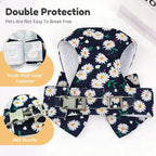 BAEJMJK Dog Harness and Leash Set with Bow Knot No Pull Pet Daisy Floral Harness with D-Ring Soft Mesh Dog Harness Vest Set Escape Proof Princess Puppy Harness for Small Girl Dogs Cats（Navy Blue L）