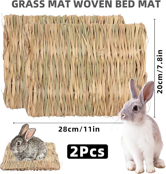 4 Pcs Rabbit Scratcher Mat, Rabbit Grass Mats for Rabbits Cage Accessories, Natural Sisal Cat Rabbit Scratching Pad, Natural Hay Woven Bed Mat for Bunny Cats Guinea Pig