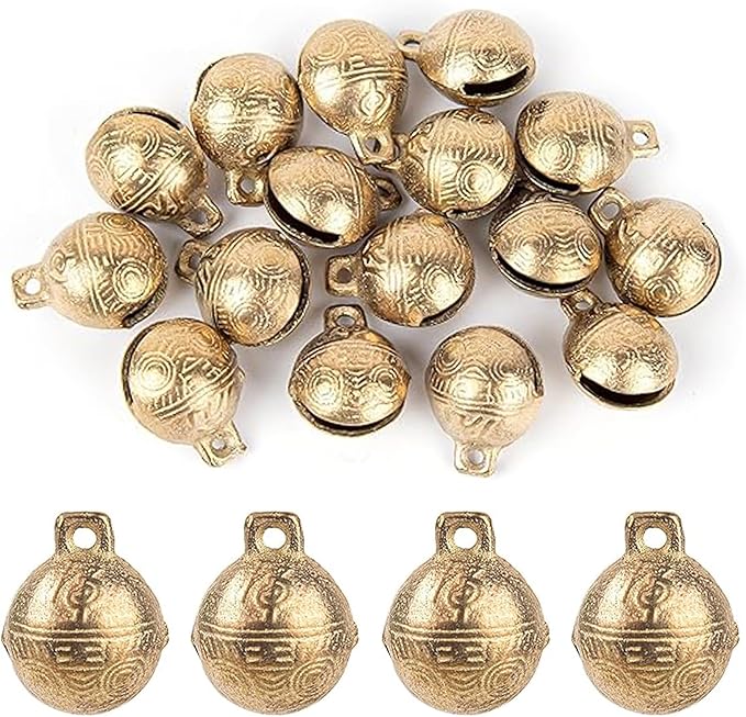 AUEAR, 16 Pack Vintage Brass Mini Jingle Bell DIY Craft 22mm Small Tibetan for Jewelry Making Charms Pendants Wind Chimes Home Door Decor