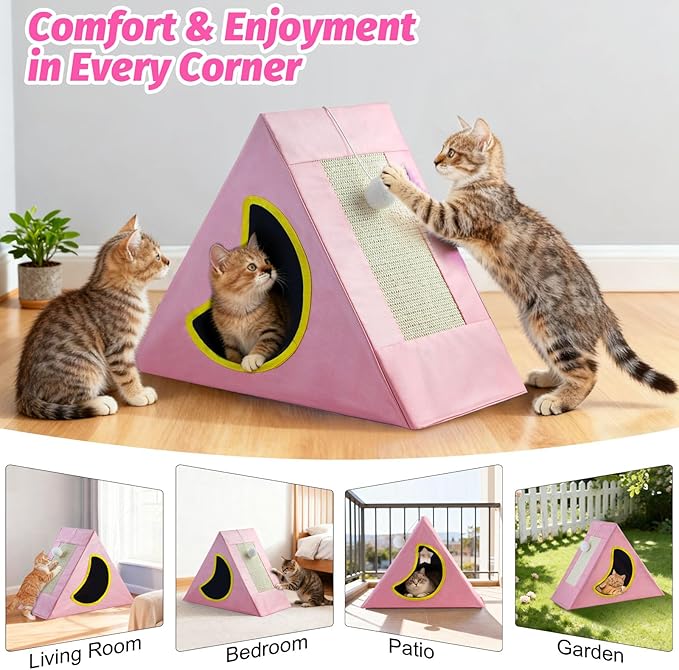 Upgraded Cat Scratcher House, 3 in 1 Foldable Sisal Cat Scratcher, Double-Sided Usability, Durable Cat Furniture for Cats to Play, Scratch, and Sleep