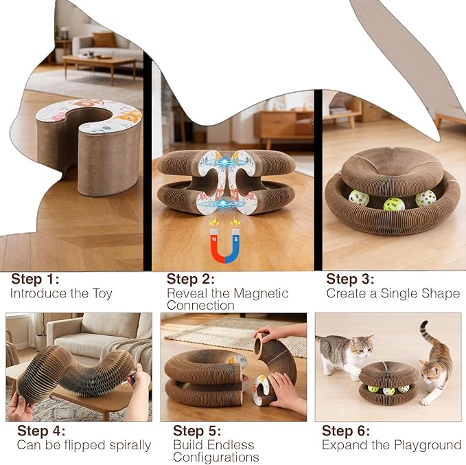 Kitty Kurlz Cat Toy, Reversible Infinity Style Magic Organ Cat Toy Made from Recycled Corrugated Cardboard Long Lasting (C-Shaped).