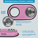 Master Pet Supply Double Dog Bowls Set with Elevated Base and 2 (8 oz) Stainless Steel Removable Dishes (Hyper Pink) – Double Cat Food Water Bowl, Dog Puppy Food Bowl Set, Rust Resistant