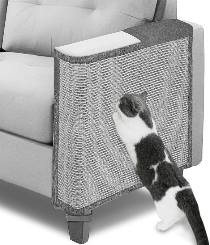 Cat Scratch Couch Protector,23.6" L*19.6" W Scratching Furniture Protector Pad,Cat Scratch Sofa Arm Sheild with Grey Natural Sisal for Protecting Couch Sofa Chair Furniture (Grey/Left Hand)