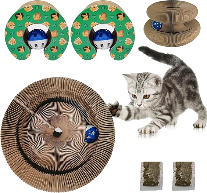 2 Pack Magic Organ Cat Scratching Board, Cat Accordion Scratching Post with Bell for Kitten Cats Interactive Kitten Fun Intelligence Physical Exercise Educational
