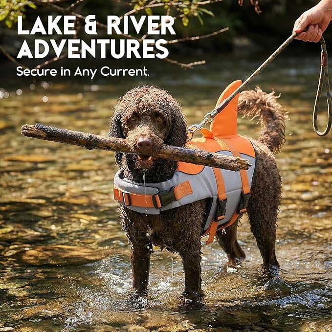 ASENKU Dog Life Jacket - Pet Safety Vest for Swimming & Boating, Shark Life Jacket with Floatation, Dog Lifesavers Swimsuits for Small Medium Large Dogs (Orange, S)