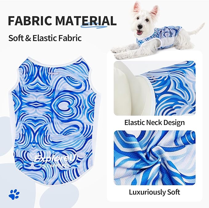 Dog Shirt, Cooling Vest Lightweight Breathable, Dog T-Shirts All-Season Sun Protection Quick Dry Soft Stretchy Reflective Tank Top - Small Medium Large Dogs (Blue Wave, Large)