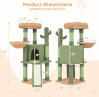 Cat Tree Cactus Design Cat Tower with Scratching Posts, Cat House Condo Perch and Ladder Small Cat Trees for Indoor Cats 42 Inches, Green/Light Brown