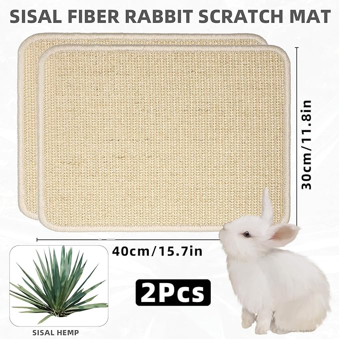 4 Pcs Rabbit Scratcher Mat, Rabbit Grass Mats for Rabbits Cage Accessories, Natural Sisal Cat Rabbit Scratching Pad, Natural Hay Woven Bed Mat for Bunny Cats Guinea Pig
