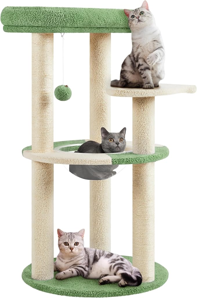 Yaheetech Cat Tree, 35.5in Cat Tower for Indoor Cats, Cat House with Scratching Posts & Padded Perch & Space Capsule, Cute Kitten Tree, Pet Furniture for Kittens, Army Green/Beige