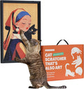 Decorative Wall Art Cat Scratcher for Vertical Scratching, 14"x20" Framed Sisal Scratch Pad Mat with Renter-Friendly No-Drill Wall Mounted Setup, Durable Alternative to Cardboard (Girl with Purr)