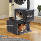 Cat Tree 45" for Indoor Cats, Compact Cat Tower with 2 Condos, Hammock Bed & 5 Hanging Ball Toys, Space-Saving Sturdy Cat Condo Furniture for Kittens & Small-Medium Cats
