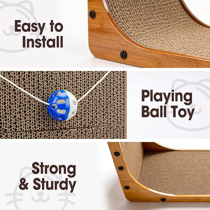 2 Pack Cat Scratcher, 23.6 Inch L Shape Vertical Cat Scratching Board with Ball Toy for Indoor Cats, Large Cat Scratching Post for Wall and Couch